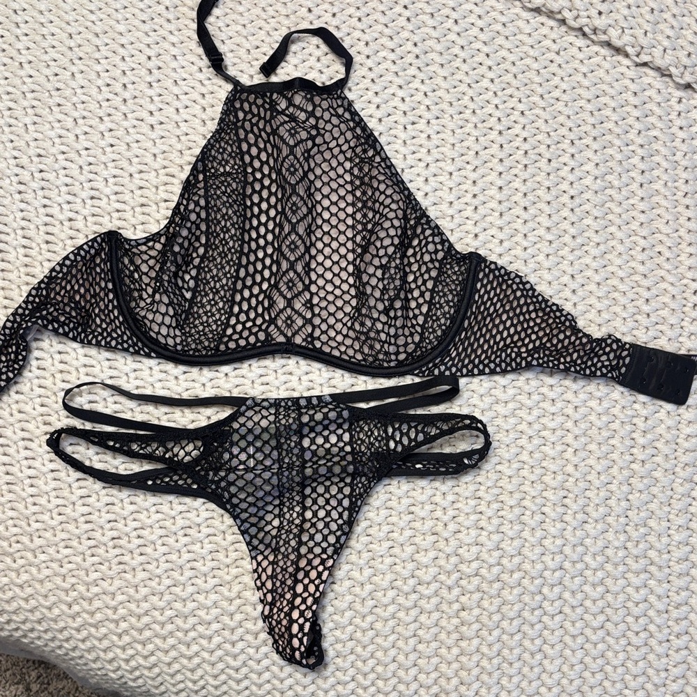 Victoria's Secret Black Mesh Lingerie Set